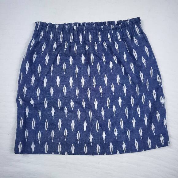 J.Crew Aztec Western Linen Blue Skirt Feather Design Pocket Paper Bag Waist 4 - Picture 8 of 8